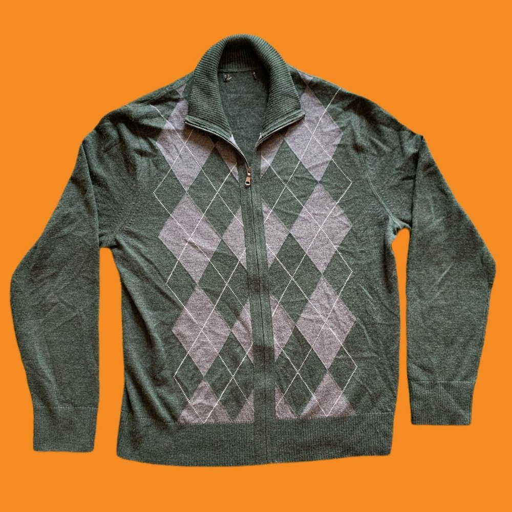 Green Checkered Long Sleeve Zip Up